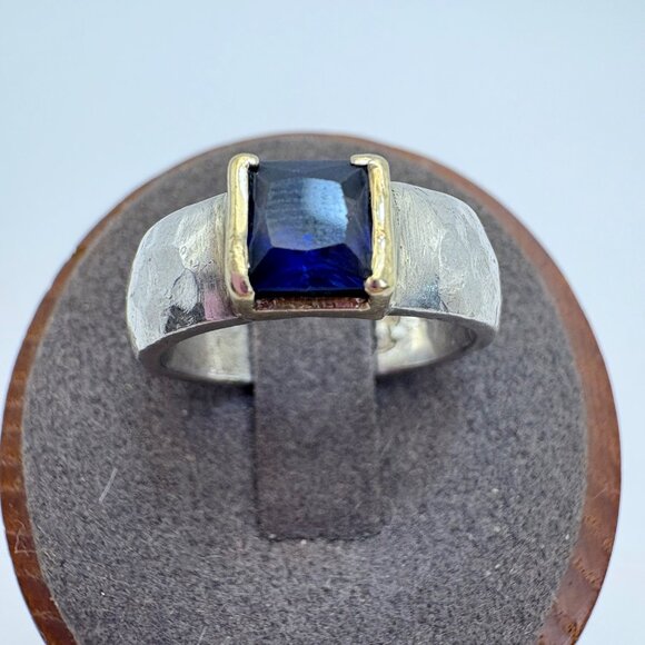 VTG Solid Sterling Silver 925 Synthetic Sapphire Statement Ring Size 6.25 - Picture 1 of 9